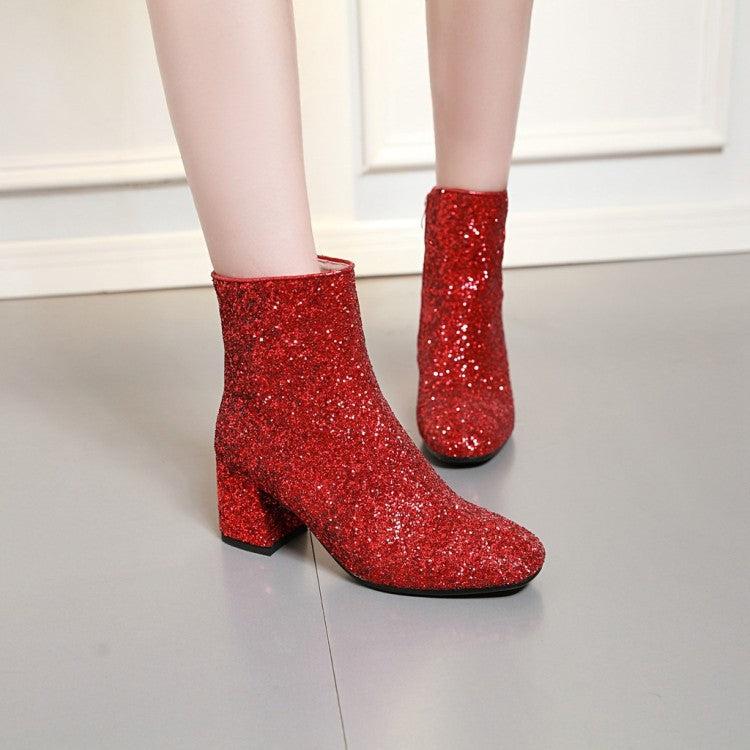 Belifi Stylish Sequin Block Heeled Booties