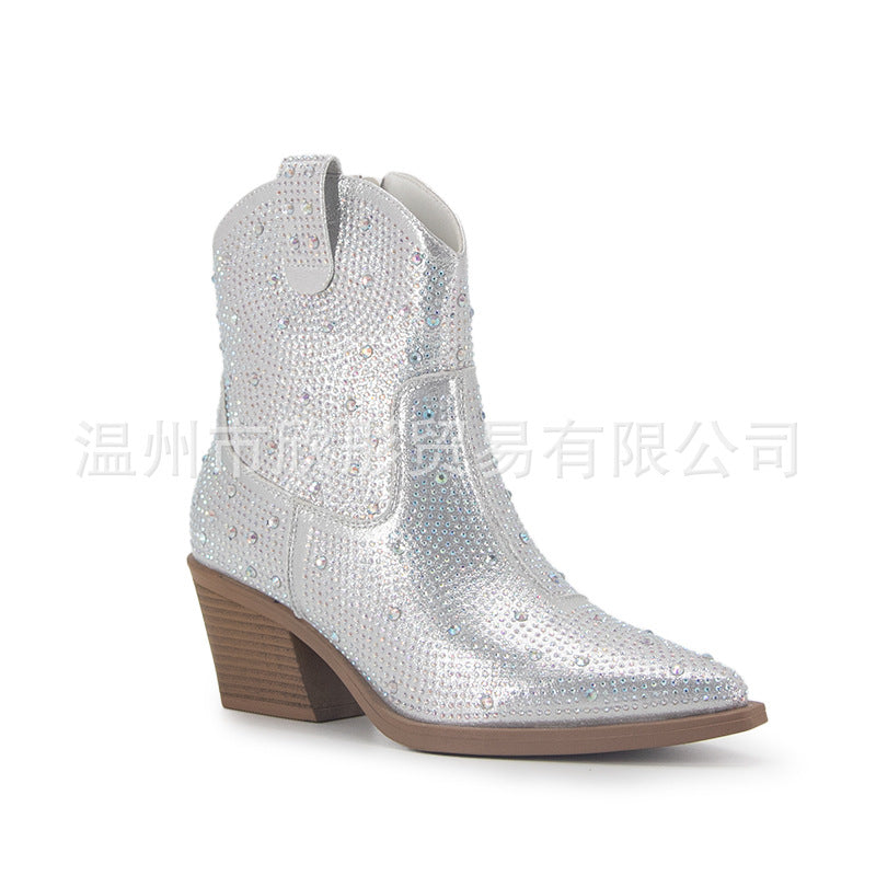 Belifi Fashion Pointed High Heels Rhinestone Boots