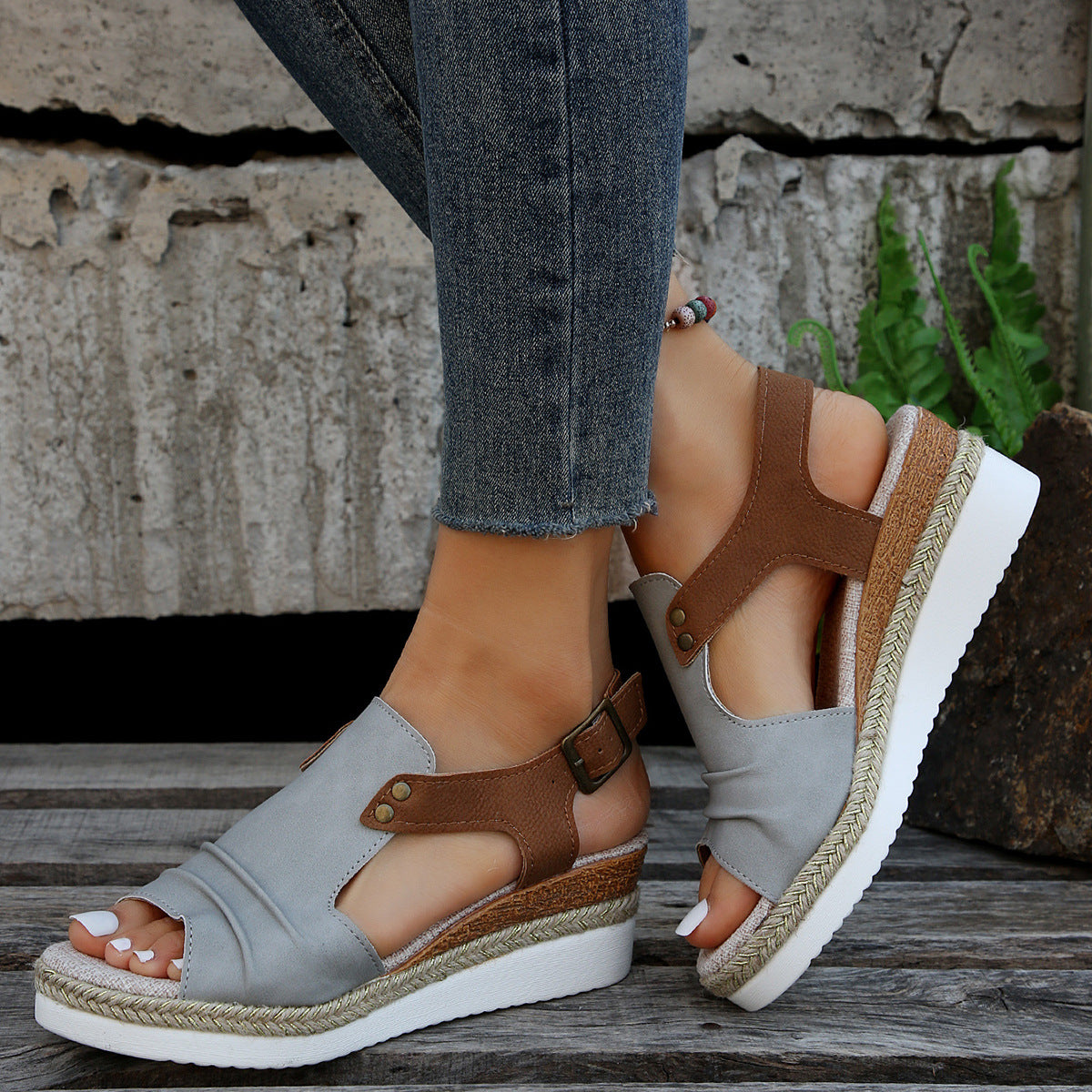 Belifi Flat Wedge Fish Mouth Casual Strap Sandals for Women