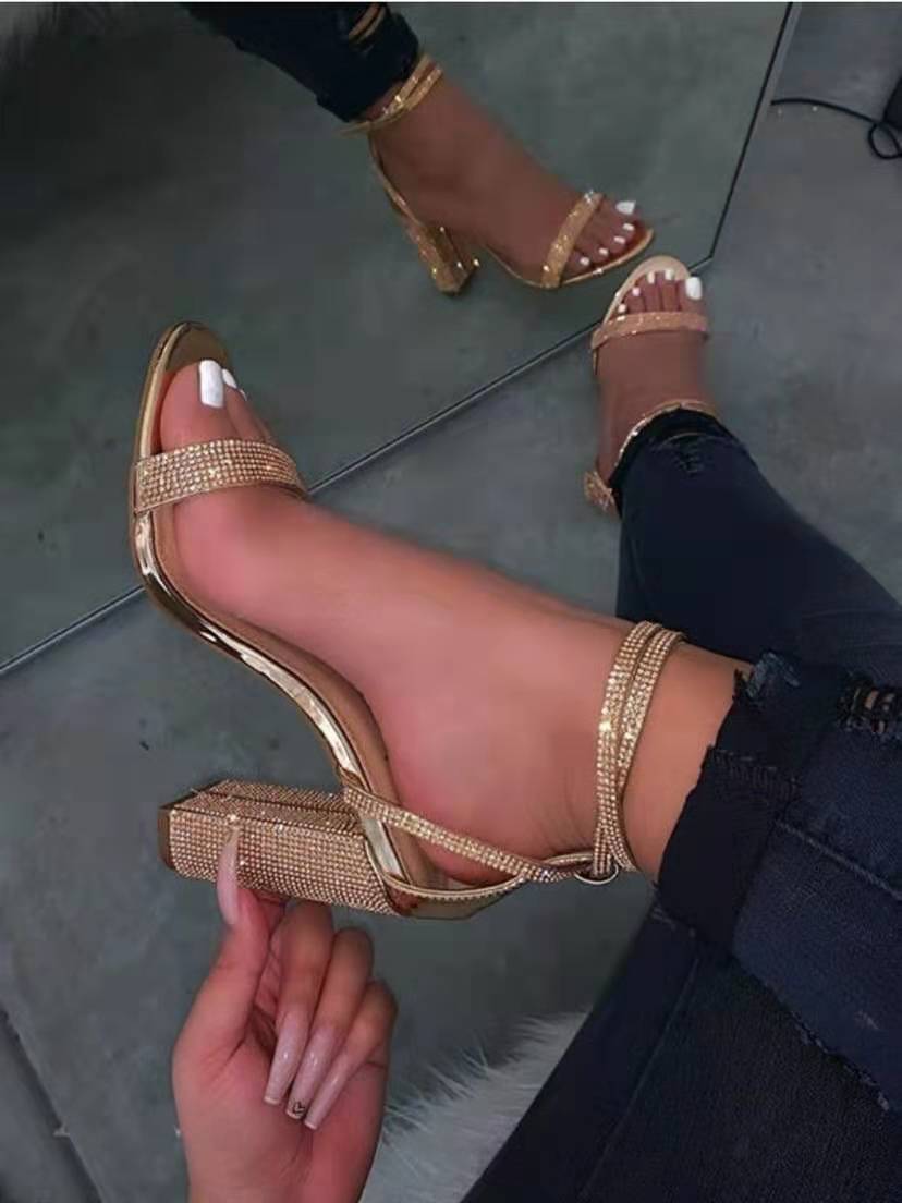 Belifi Rhinestone Thick Heel Ankle Strap Sandals