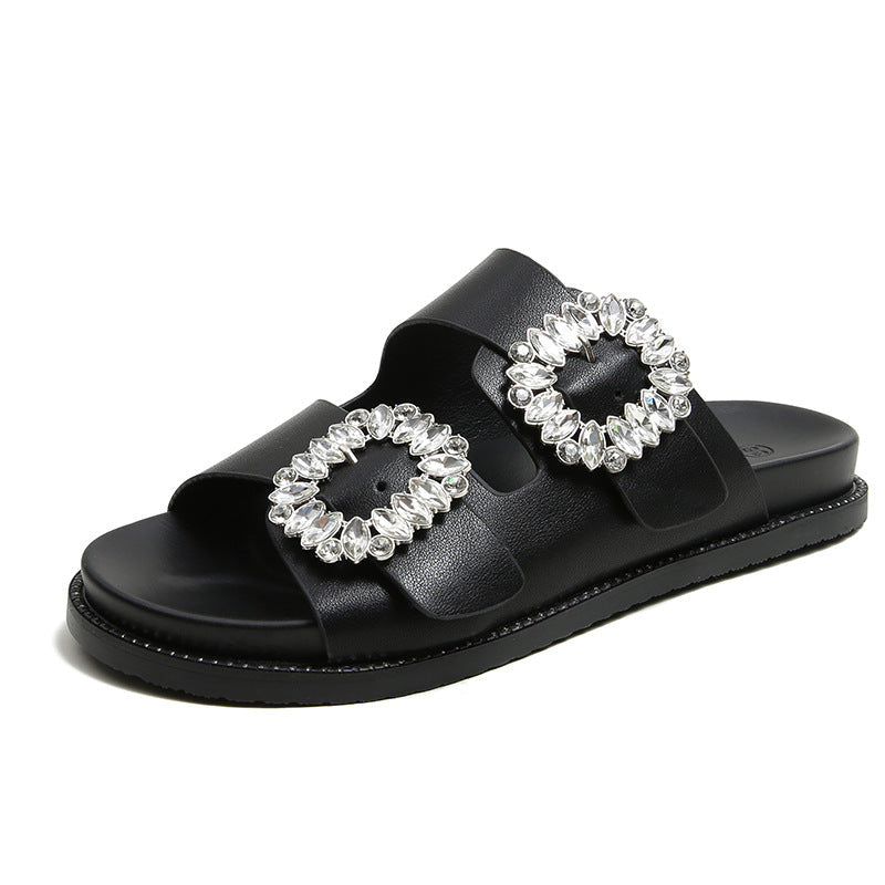 Belifi Buckle Rhinestone Sandals