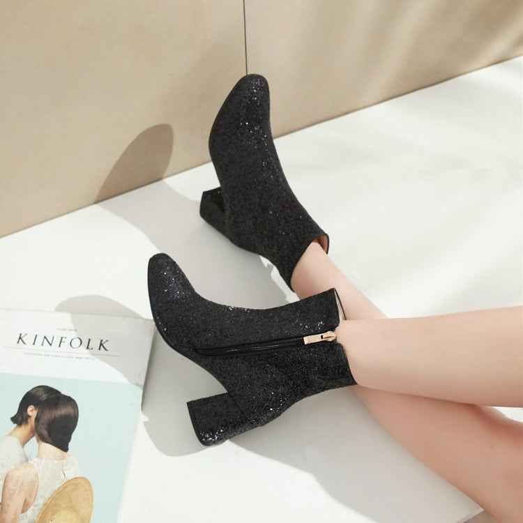 Belifi Stylish Sequin Block Heeled Booties