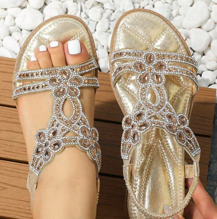 Belifi Casual Flat Bottom Rhinestone Fashion Sandals