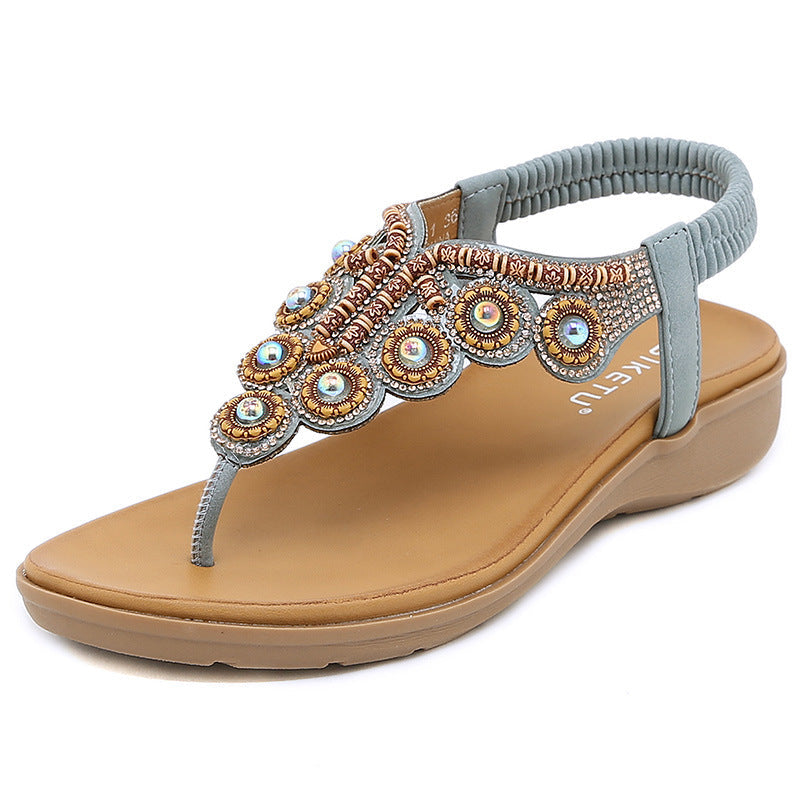 Belifi Leather Flip Flops Beaded Platform Female BohemiaSlippers