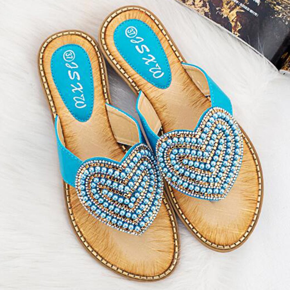 Belifi Rhinestone Love heart Flip Flops