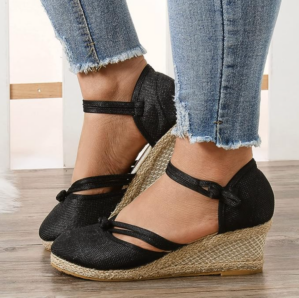 Belifi Women's Sandals Wedge Comfortable Pointed Toe Hemp Braid Buckle