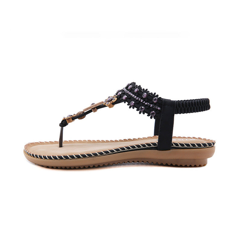 Belifi Wood Bead Elastic Band Solid Color Leisure Summer Sandals