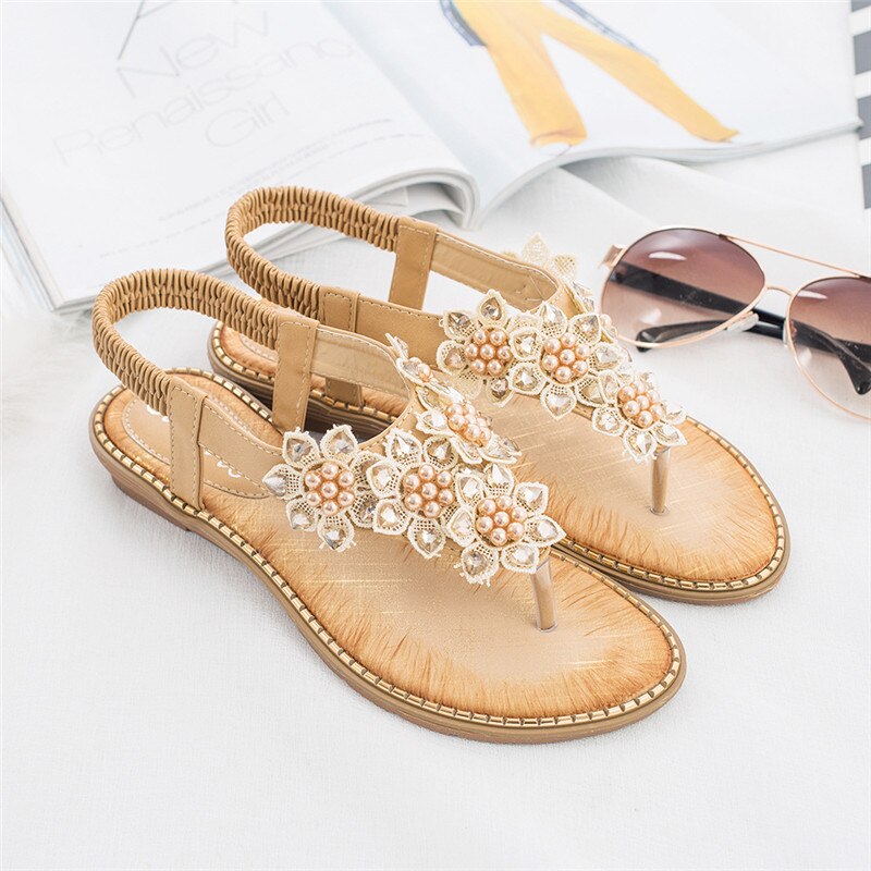 Belifi New Fashion Bead Flower Round Toe Flip-flop Sandals