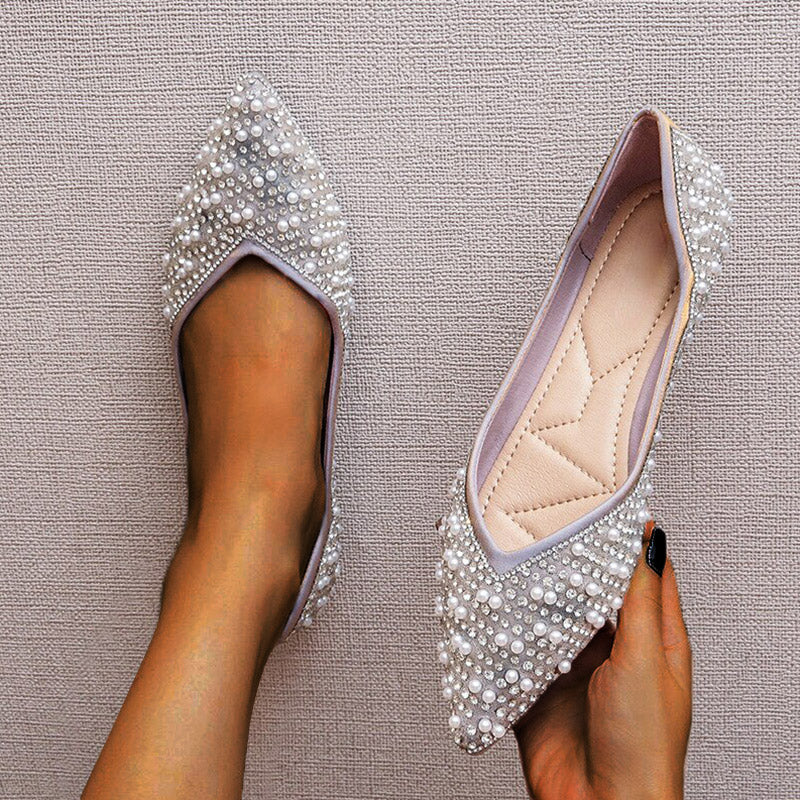 Belifi Shallow Mouth Rhinestone Pearl Soft Bottom Flat