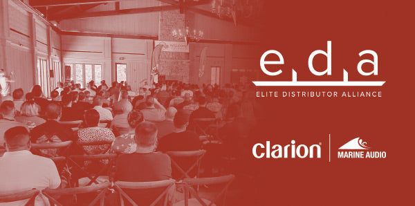 Elite Distributor Alliance meeting with EDA and Clarion Marine Logos