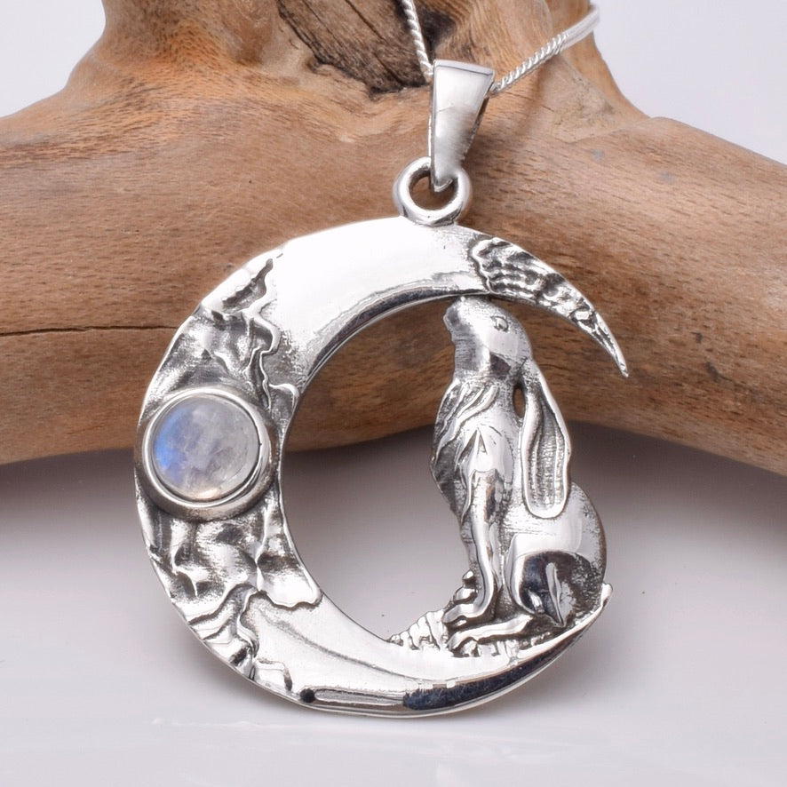 moon gazing hare silver necklace