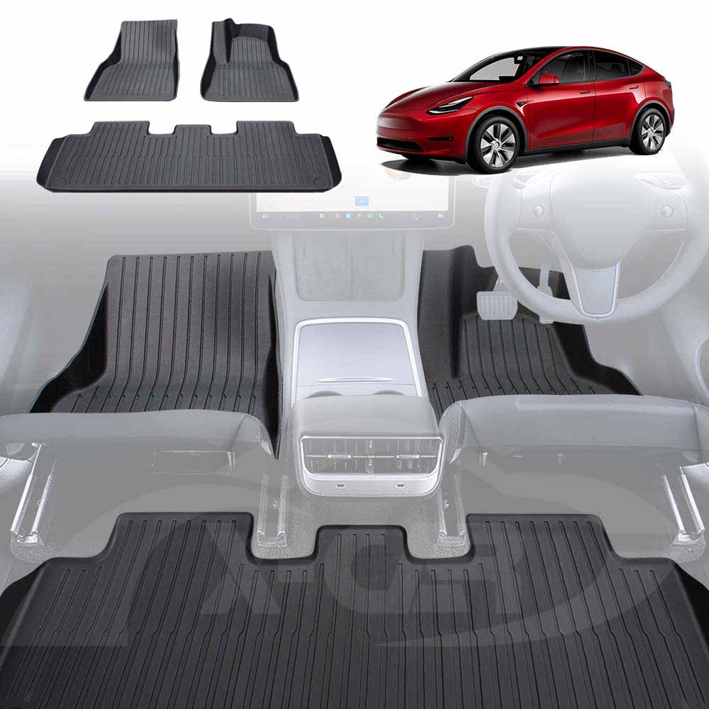 Tesla Model Y Floor Mats AllWeather 3D Interior Liners Car Accessories