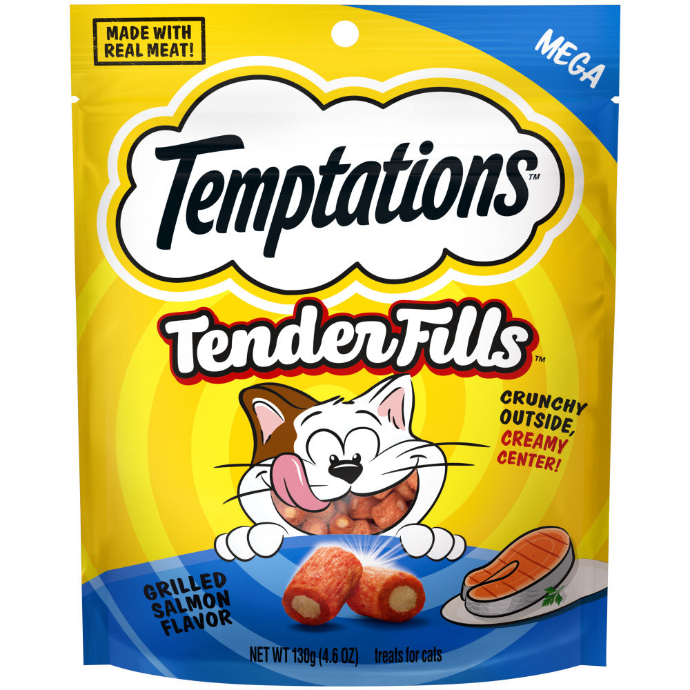 TEMPTATIONS TENDER FILLS Cat Treats, Grilled Salmon Flavor, 4.6 oz. Pouch - Temptations product image