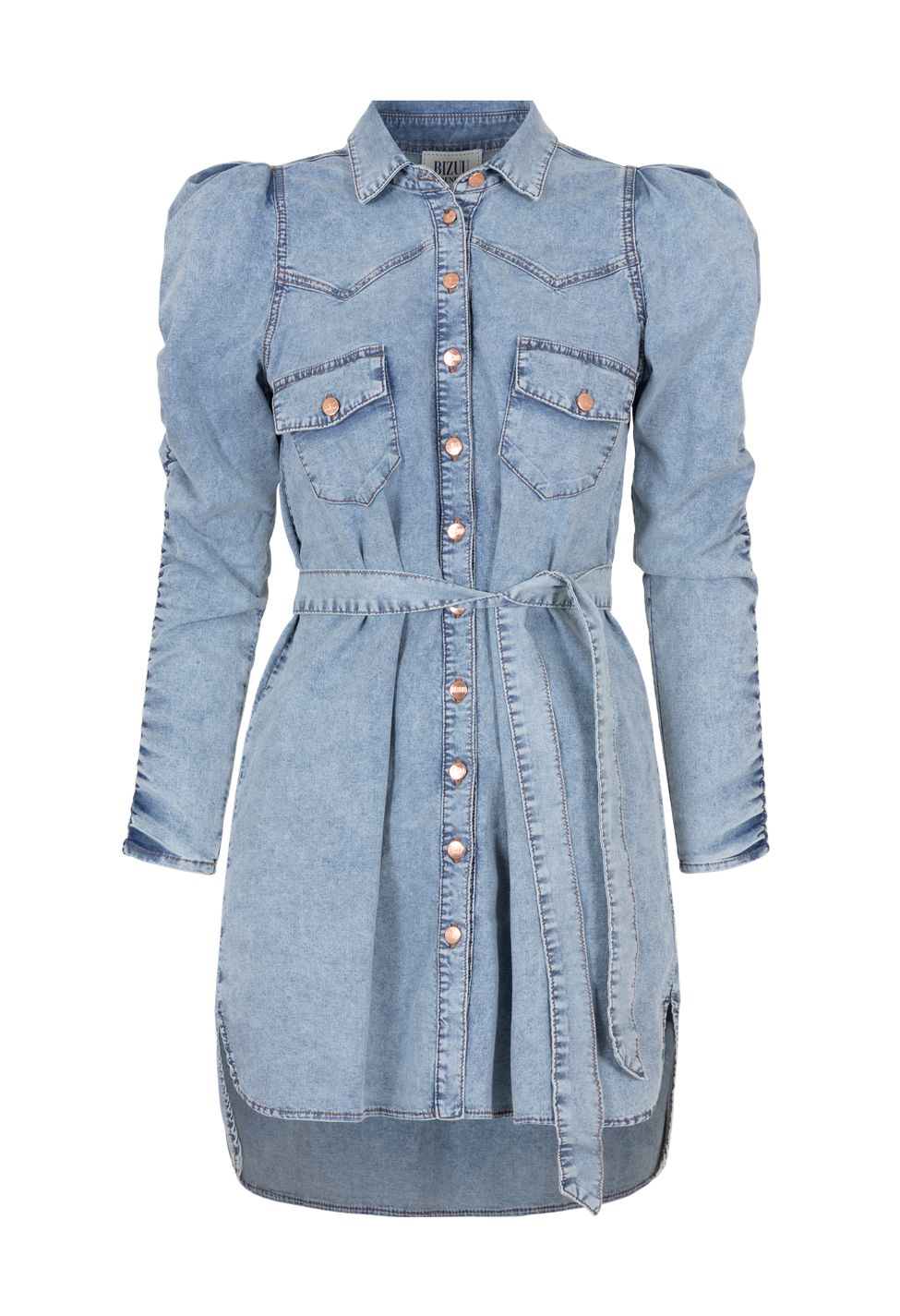 Jeansowa sukienka z kołnierzykiem ROSEMARY niebieski – Bizuu