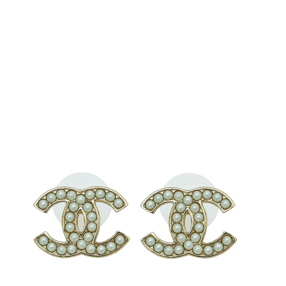 Chanel Pearl Rhinestone CC CHA-NEL Drop Earrings Gold Tone 21A