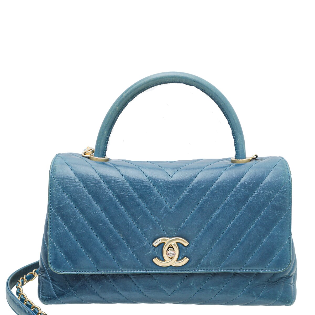 Chanel Blue Coco Handle Chevron Small Bag – The Closet