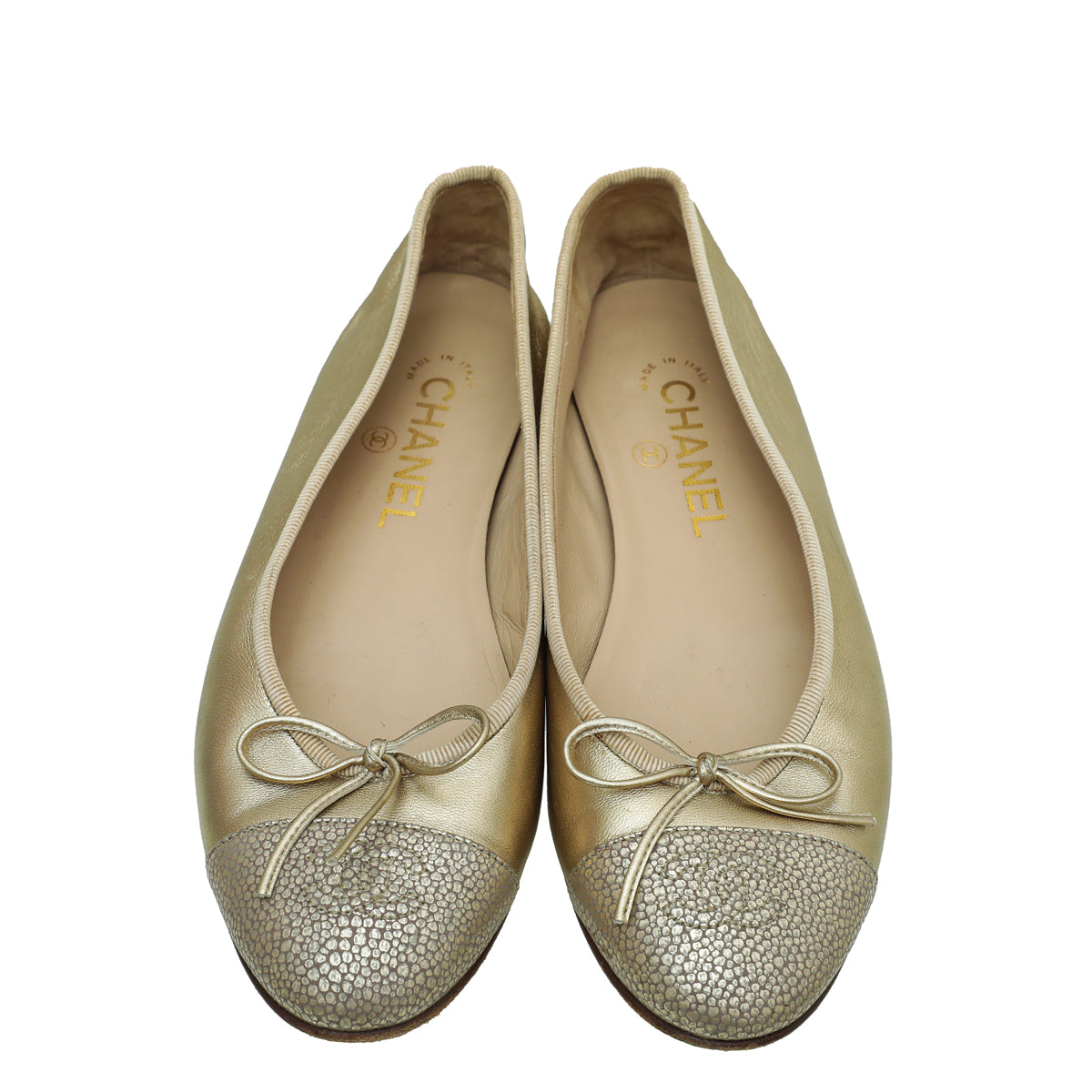 Chanel Ballet Flats Light Gold Beige Patent Leather 355 US 6  eBay