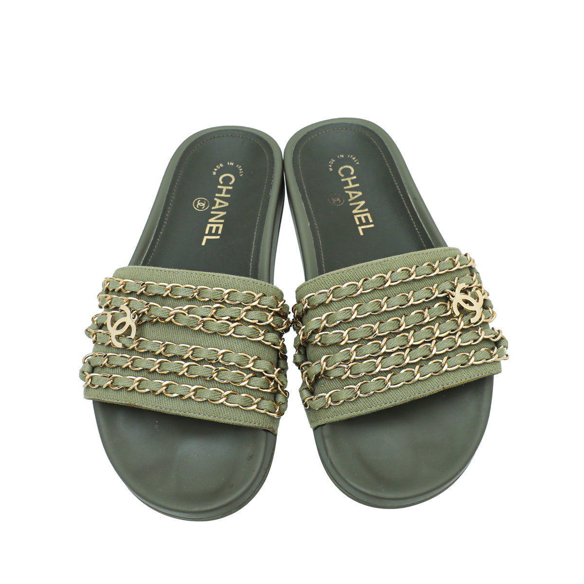 Chanel Slide Sandals Green and White Size 38 New in Box GA003  Julia  Rose Boston  Shop