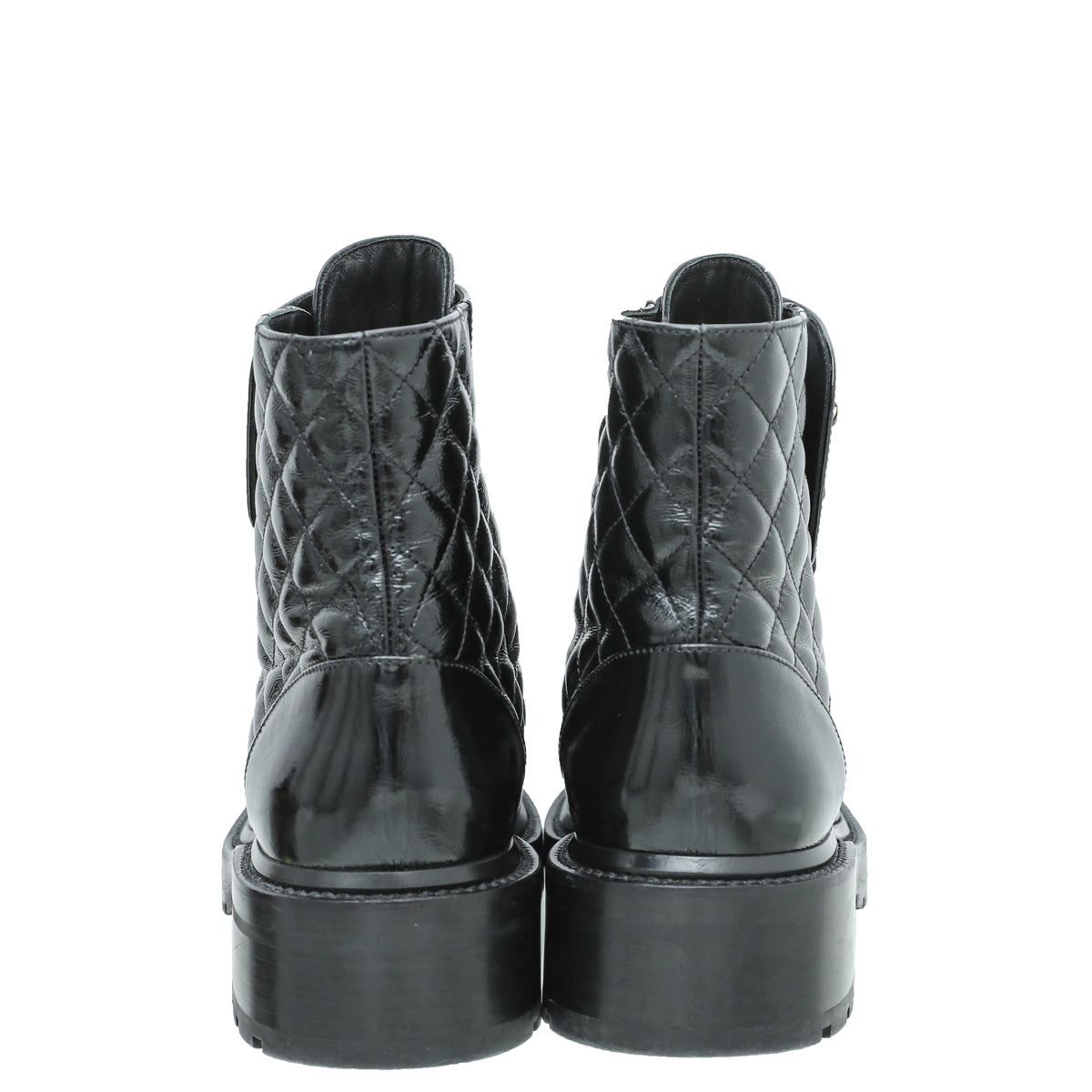 Chanel Black CC Shiny Lace Up Combat Boots  – The Closet