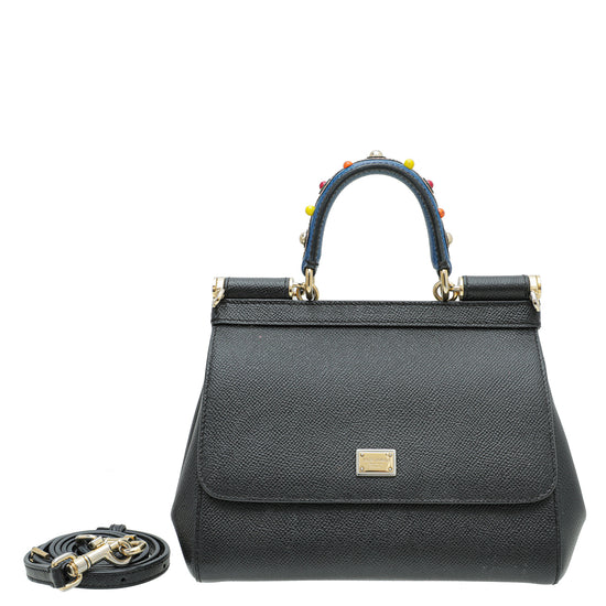 Dolce & Gabbana Black Studded Handle Small Sicily Bag – The Closet