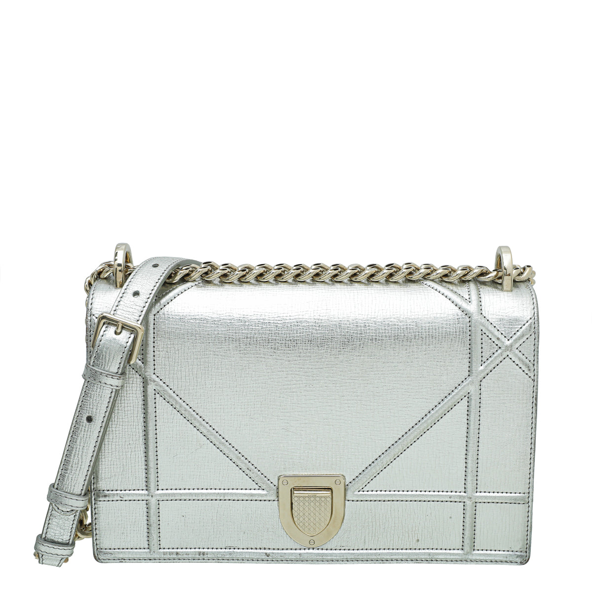 Christian Dior Metallic Silver Leather Micro Cannage Diorama Small Flap Bag  - Yoogi's Closet