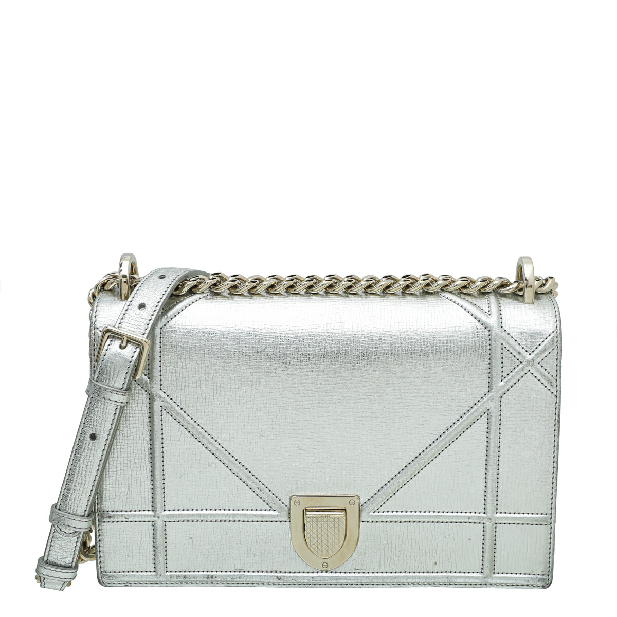 Dior Diorama Shoulder Clutch in Micro Cannage Argent Silver Patent Calfskin  - SOLD