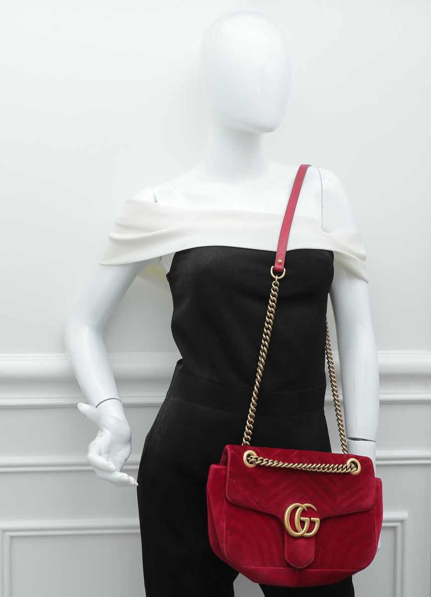 Gucci Red GG Velvet Marmont Small Bag – The Closet