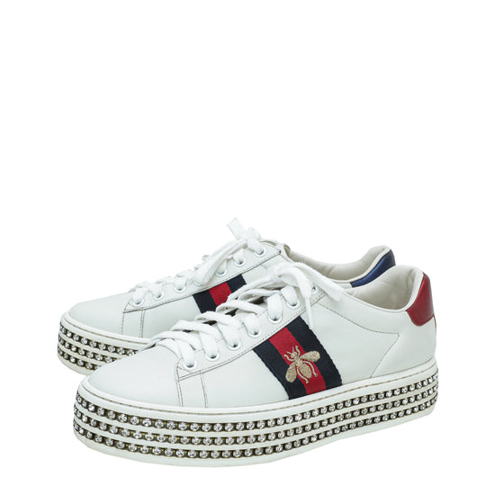 Gucci White Crystal Platform Ace Bee Sneakers 37 – The Closet