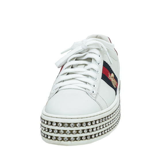 Gucci White Crystal Platform Ace Bee Sneakers 37 – The Closet