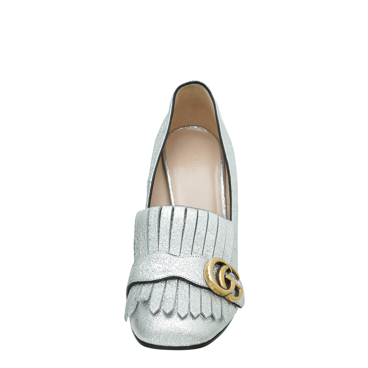 Gucci Silver Metallic Laminate GG Marmont Fringe Loafers Pumps 38 – The  Closet