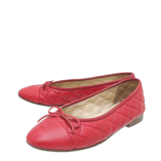 Chanel Red CC Cap Toe Bow Flat Ballerina 38 – The Closet