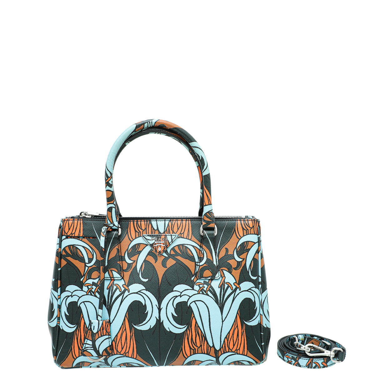 Prada Forest Green Multicolor Lily Printed Galleria Medium Bag – The Closet