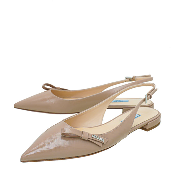 Prada Nude Vernice Bow Flat Slingback 39 – The Closet