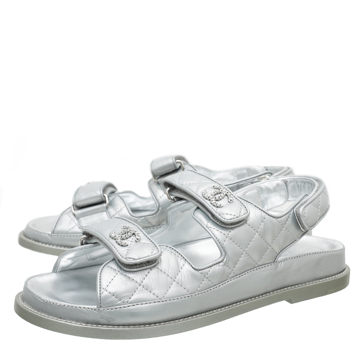 Chanel Silver Iridescent Velcro Sandals 40 – The Closet