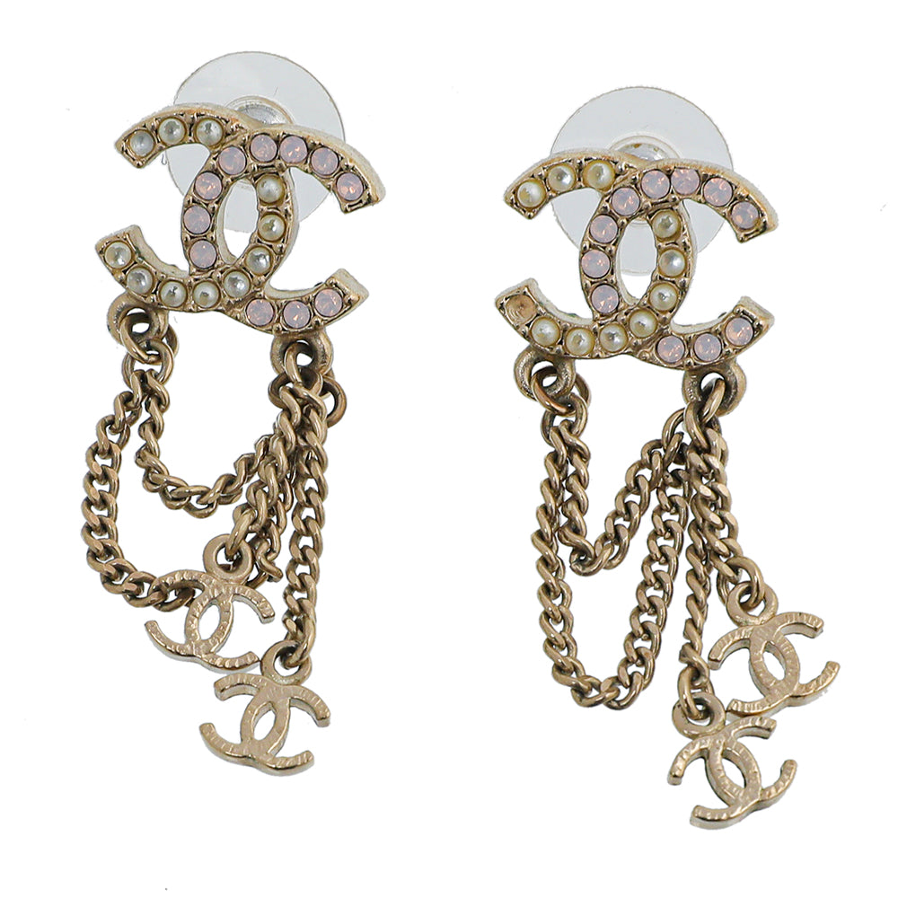 Chanel CC Chain Drop Earrings Light GoldTone 65823