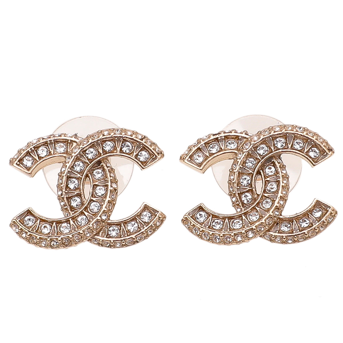CHANEL TwoTone Crystal Square Stud Earrings For Sale at 1stDibs