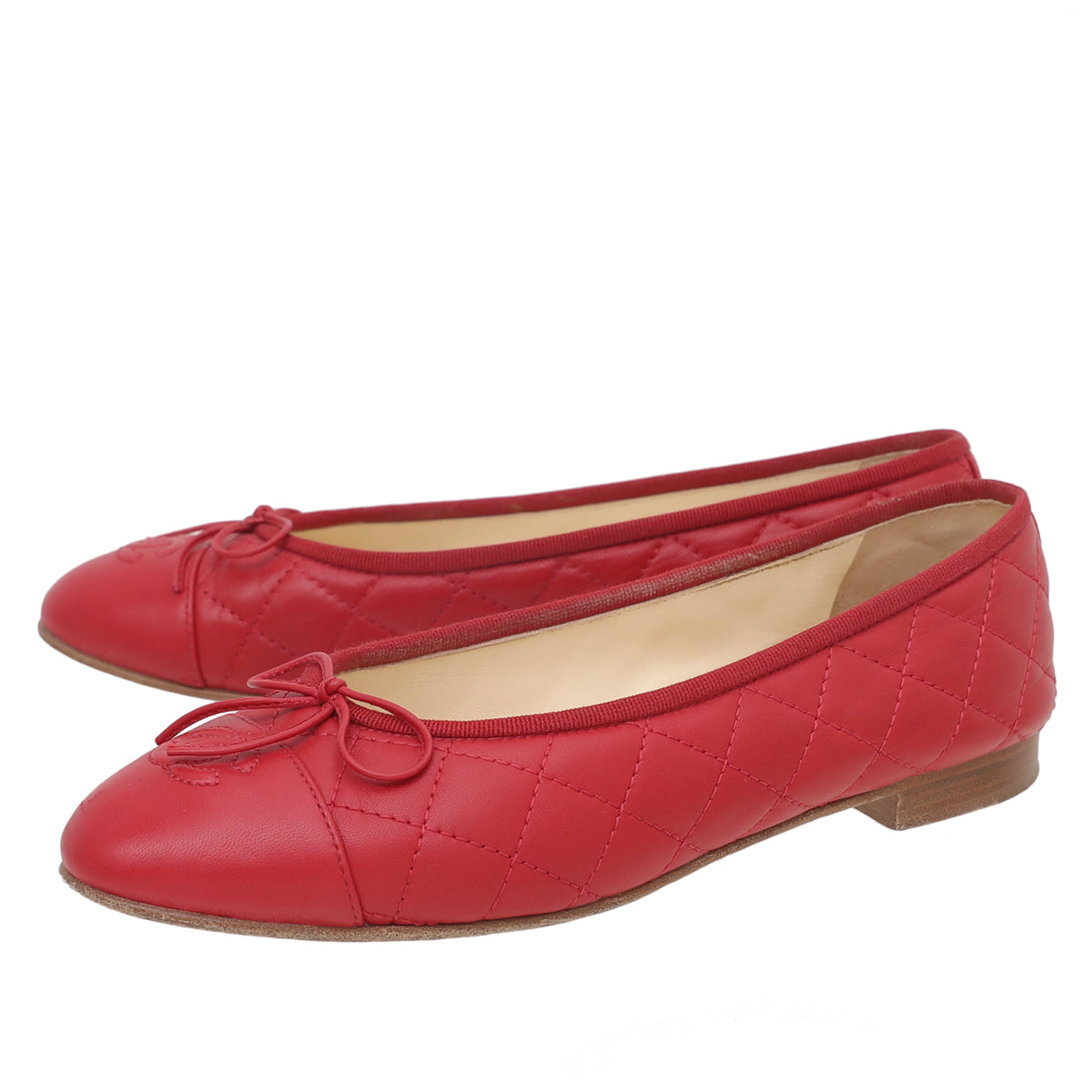 Chanel Red Quilted Cap Toe Ballerina Flats 38.5 – The Closet
