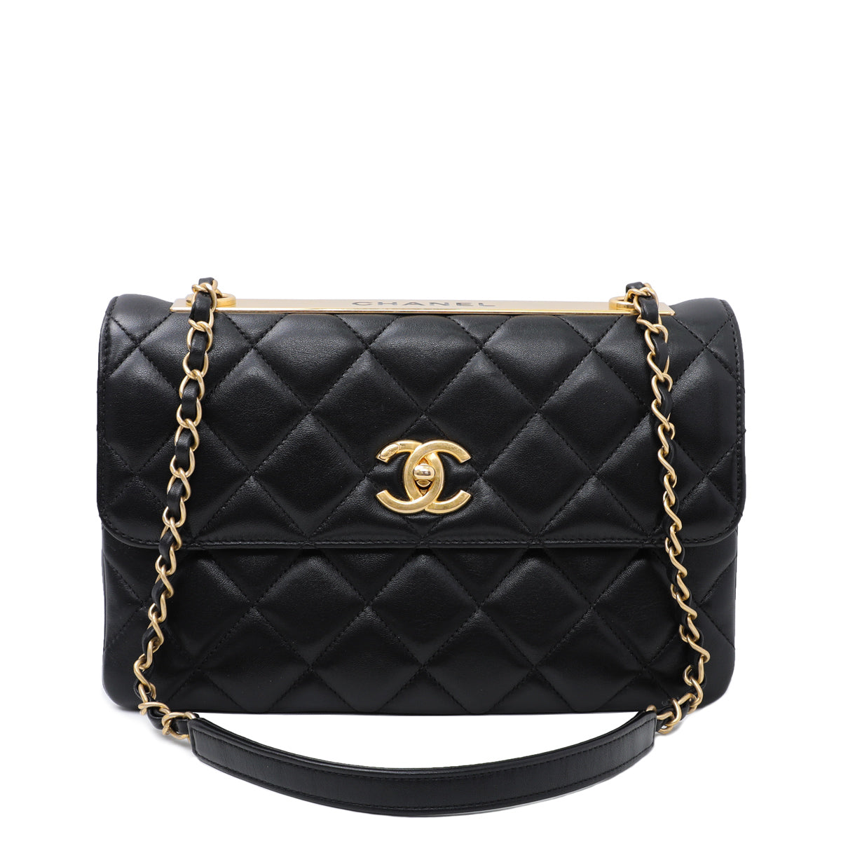 Chanel Small Enamel CC Flap Bag Quilted Grey  Dark Navy Lambskin  Coco  Approved Studio