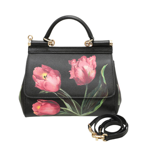 Dolce & Gabbana Black Multicolor Floral Print Sicily Bag – The Closet