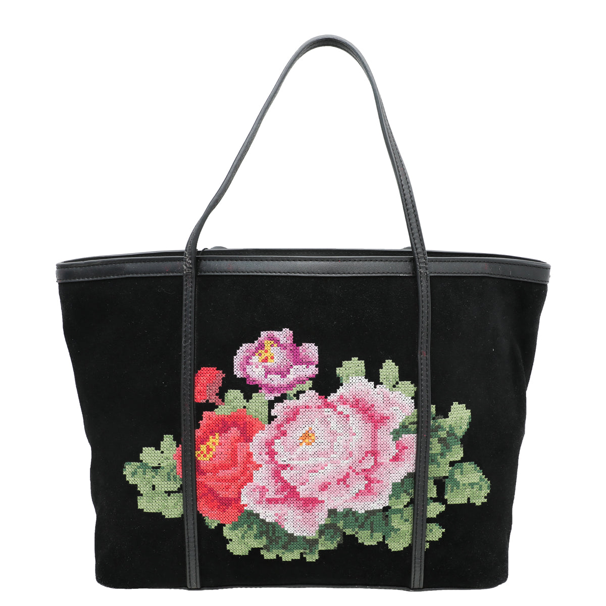 Dolce & Gabbana Black Multicolor Floral Cross Stitch Miss Escape Tote – The  Closet