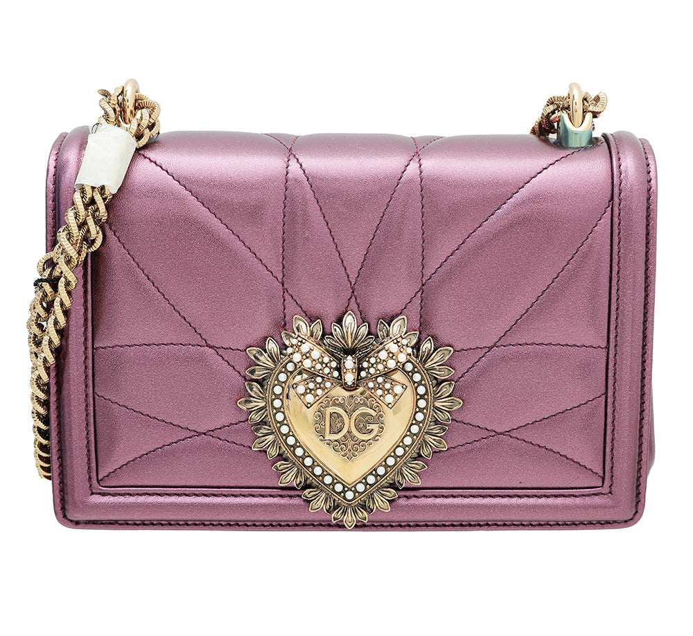 Dolce & Gabbana Violet Metallic Devotion Flap Chain Bag – The Closet