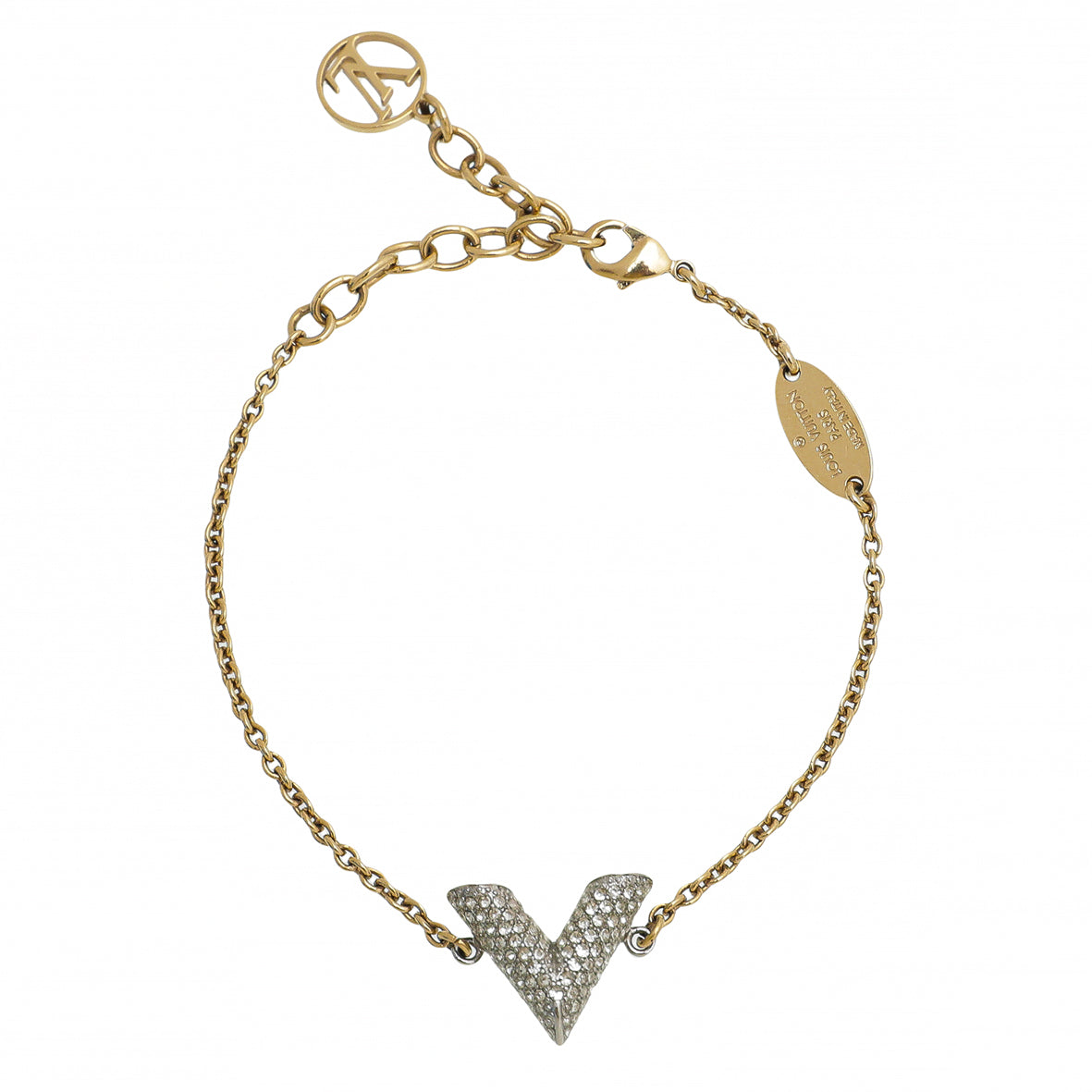 Auth LOUIS VUITTON Essential V Bracelet Gold/Silver Metal M68034
