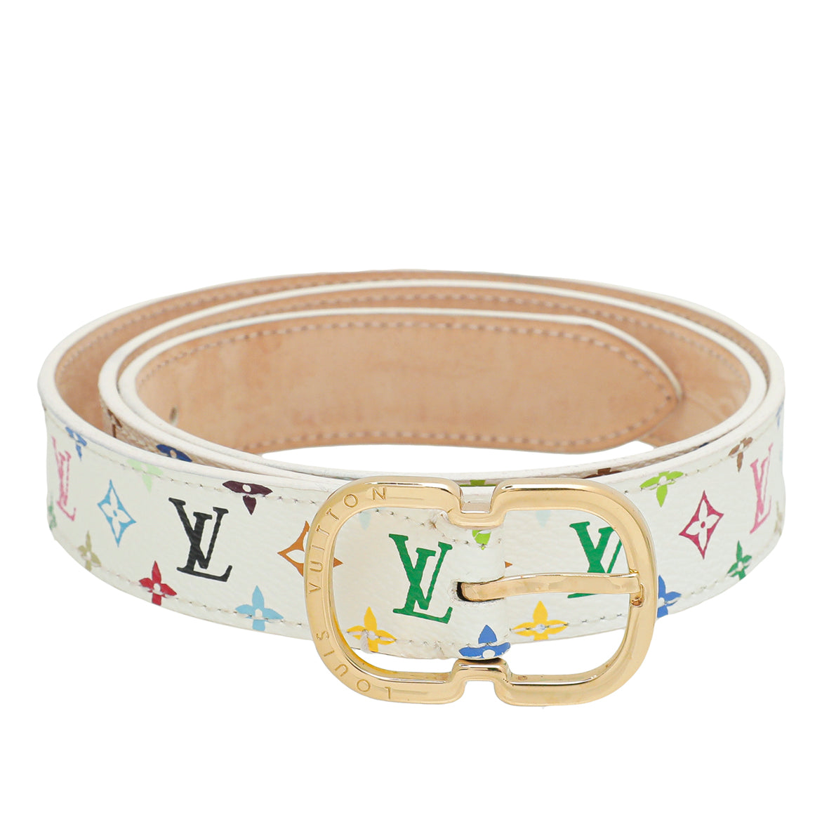 LOUIS VUITTON Multi-Colored Monogram Belt W/Studded LV Buckle-Sz