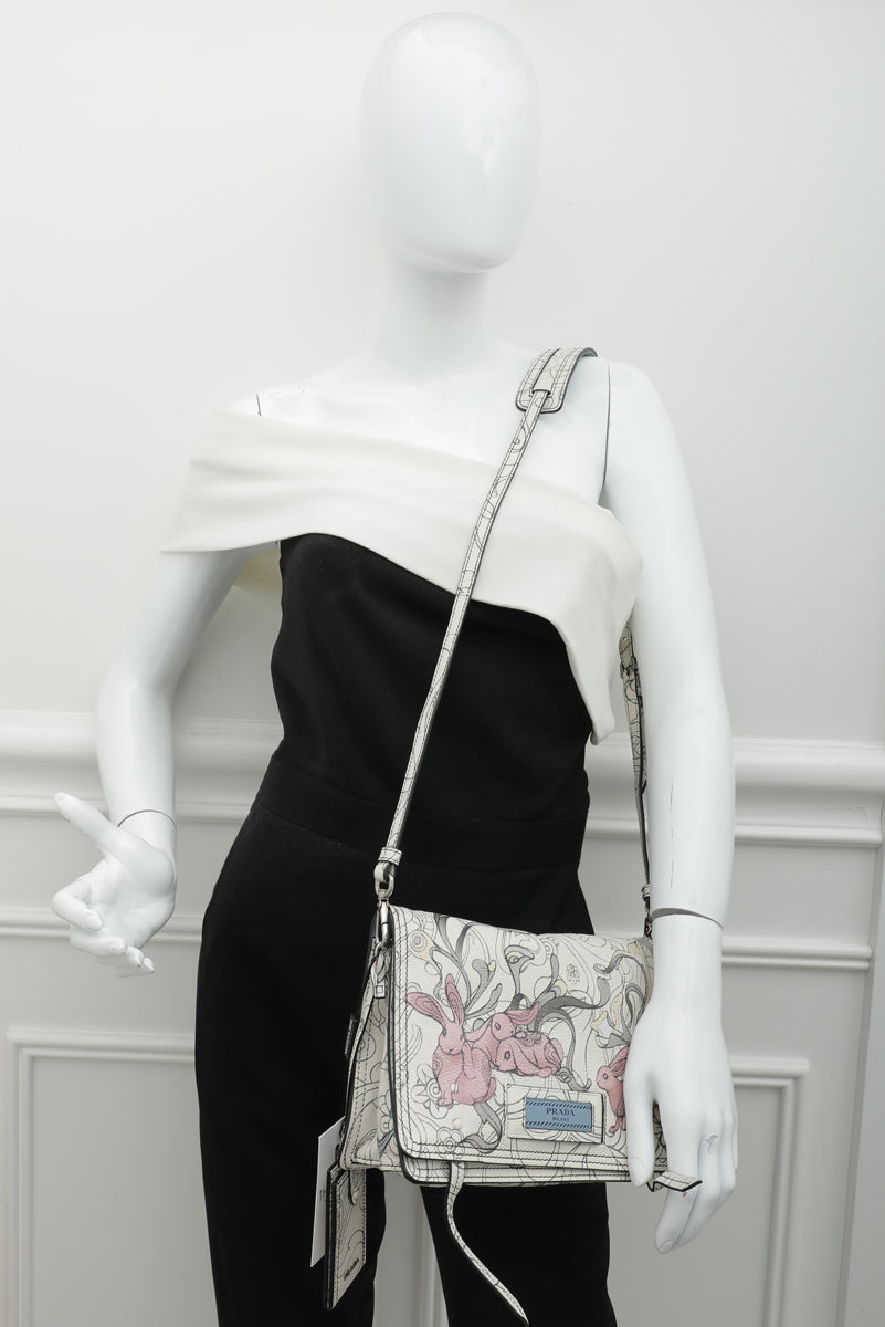 Prada White Glace Calf Bunny Print Etiquette Bag – The Closet