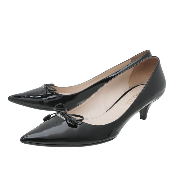 Prada Black Pointed Bow Low Heels Pumps  – The Closet