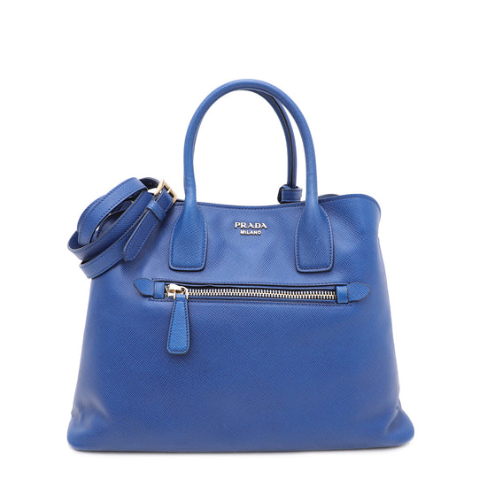 Prada Bluette Cuir Frone Zip Convertible Tote Top Handle Bag – The Closet