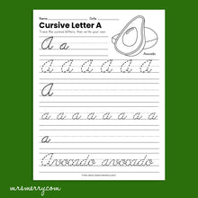 26 Cursive Handwriting Worksheets - A thru Z - Fruits & Vegetables The ...
