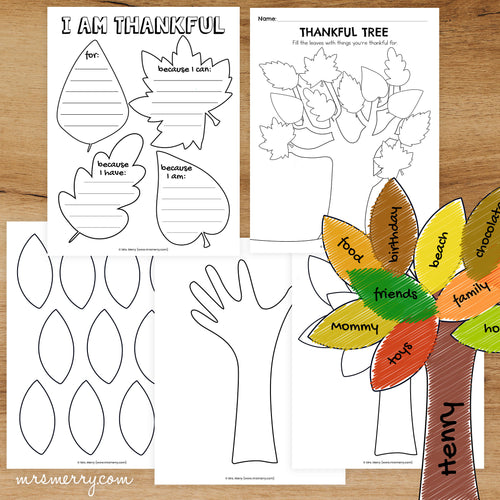 thankful tree printable cut paste craft mrs merry