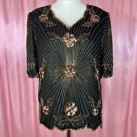 1980s Black & Gold bodysuit, unbranded, size 8 – Scarlett Cherry Vintage