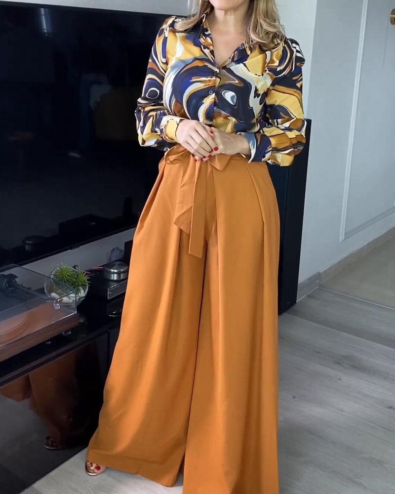 Printed Top And Casual Pants Two-piece Set